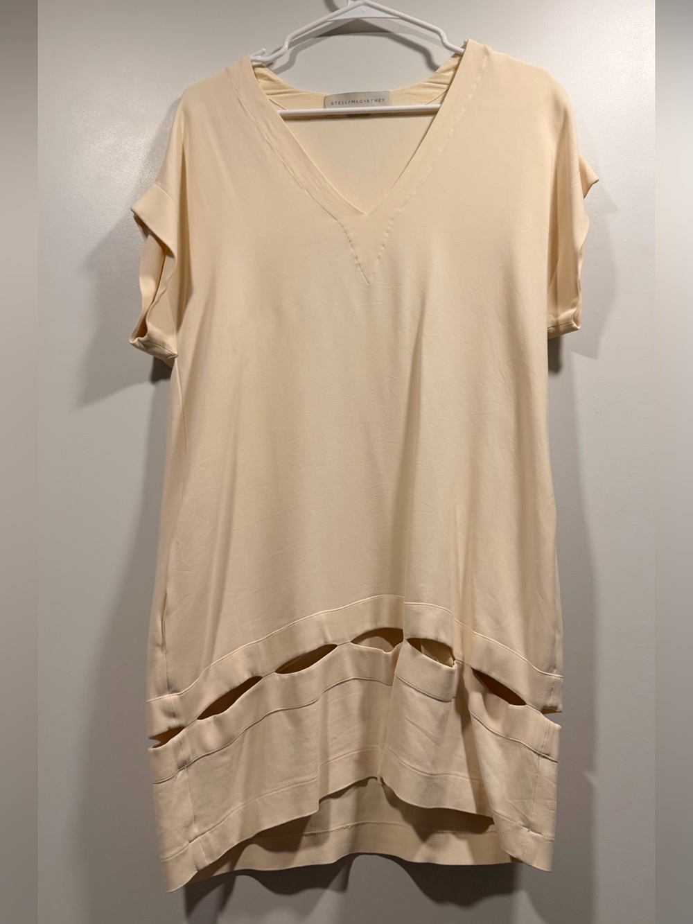 Stella McCartney Cream V-Neck Short Sleeve Tunic with Layered Hem